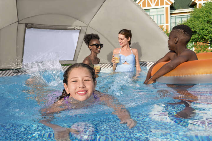 Bestway Komplett Set Pro MAX™ Frame Pool Op Art-Design rund 396 x 107 cm